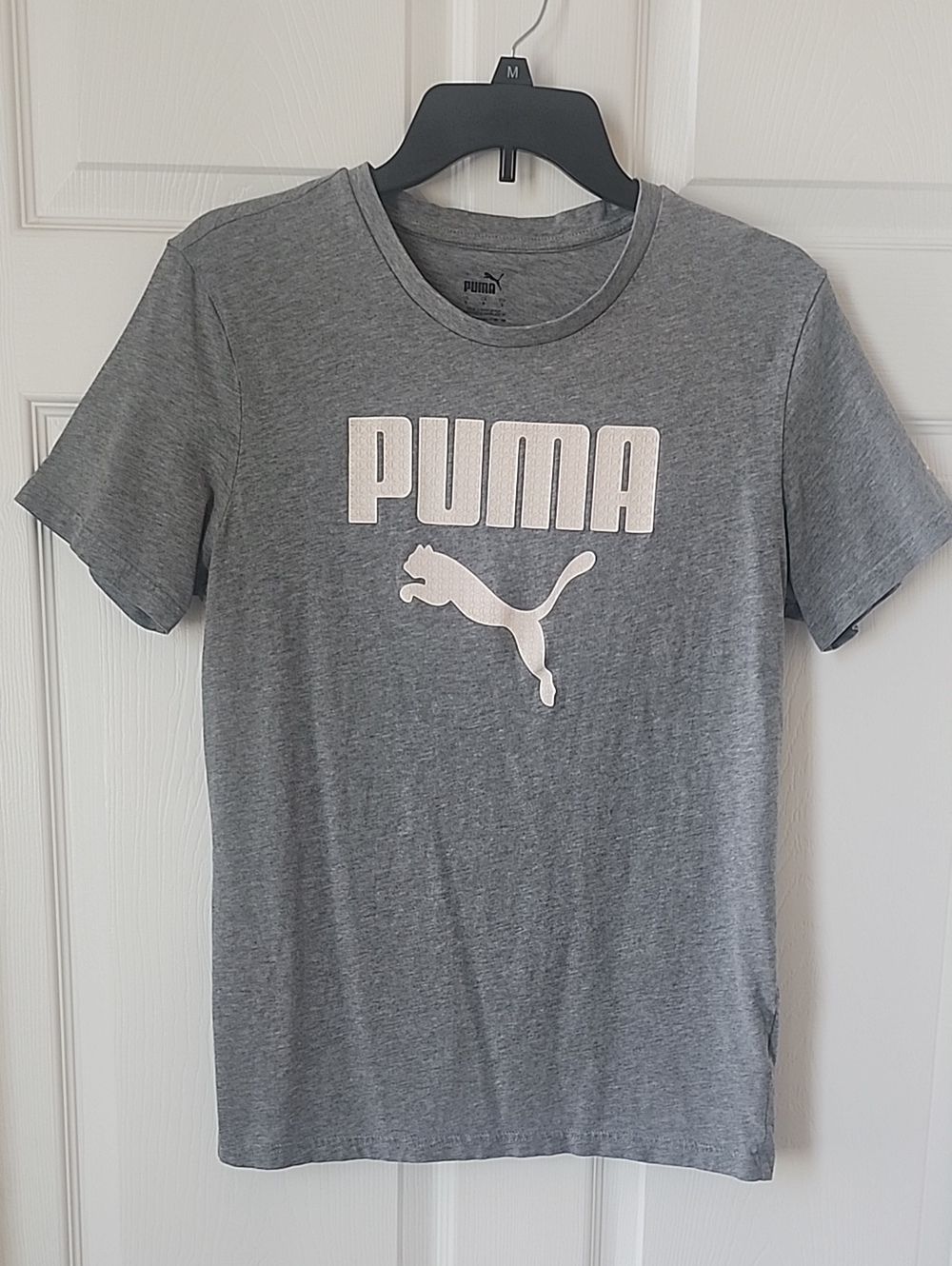 Puma Heather Gray Tee with White Logo - Size Small